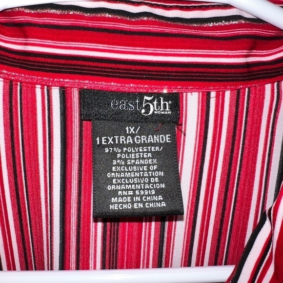 East 5th Red Metallic Striped Long Sleeve Button Up Shirt Women's Size 1X - Picture 3 of 4